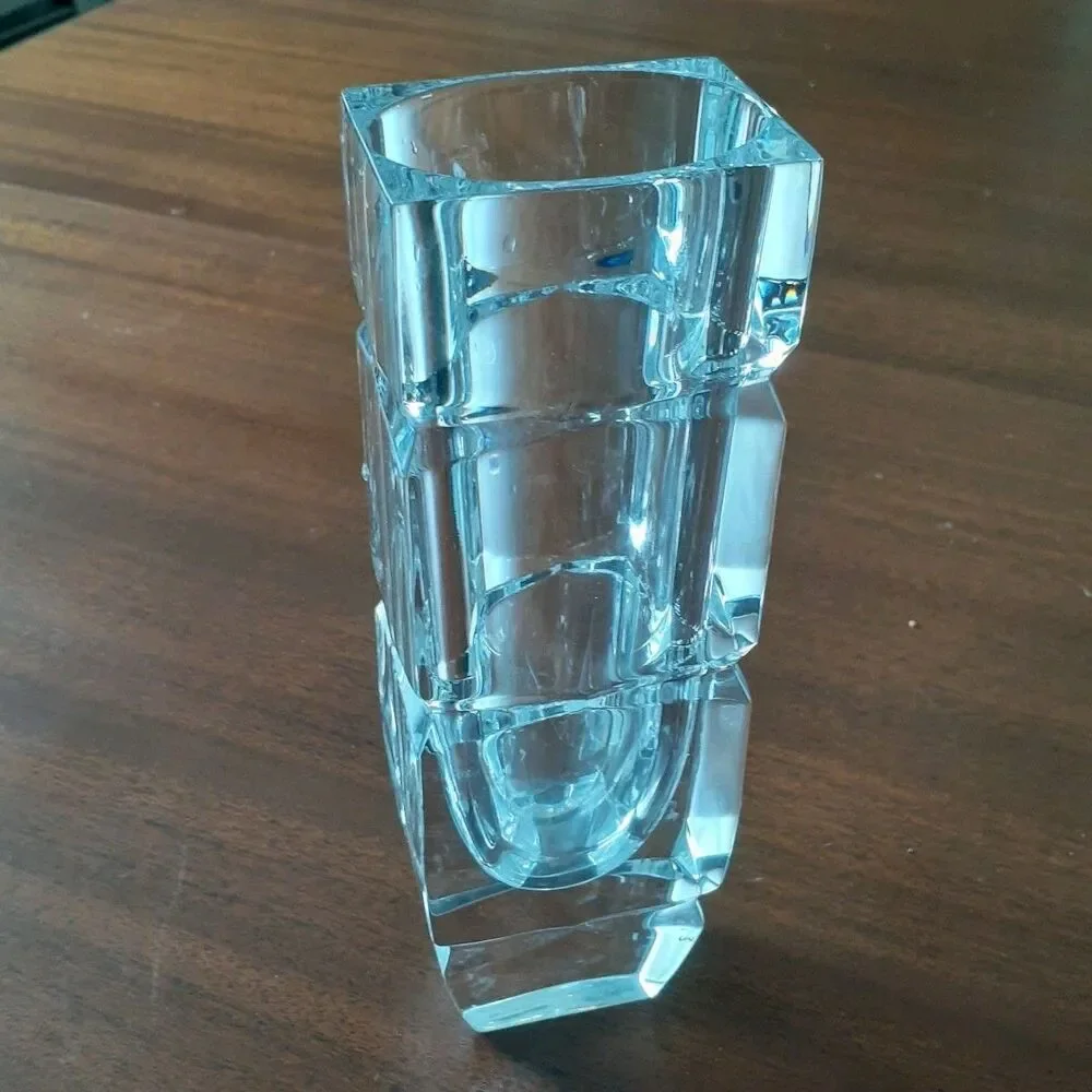 Heavy lead Crystal Bud Vase blocky Rectangular Shape glass flower vase block